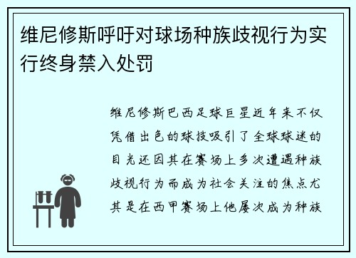 维尼修斯呼吁对球场种族歧视行为实行终身禁入处罚 维尼修斯呼吁对球场种族歧视行为实行终身禁入处罚